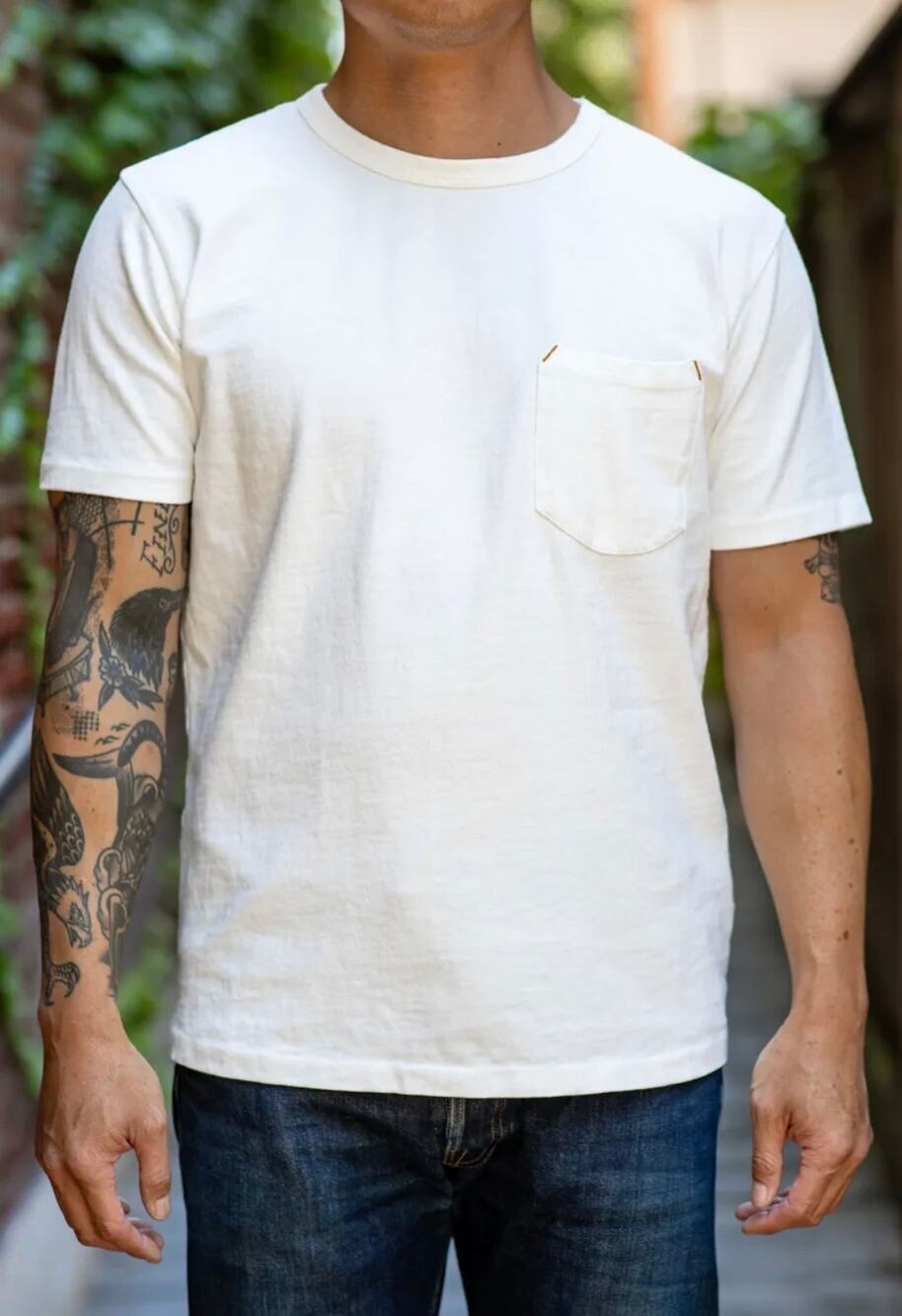FREENOTE CLOTH Heavyweight Pocket T-Shirt White Crew Neck Medium EUC